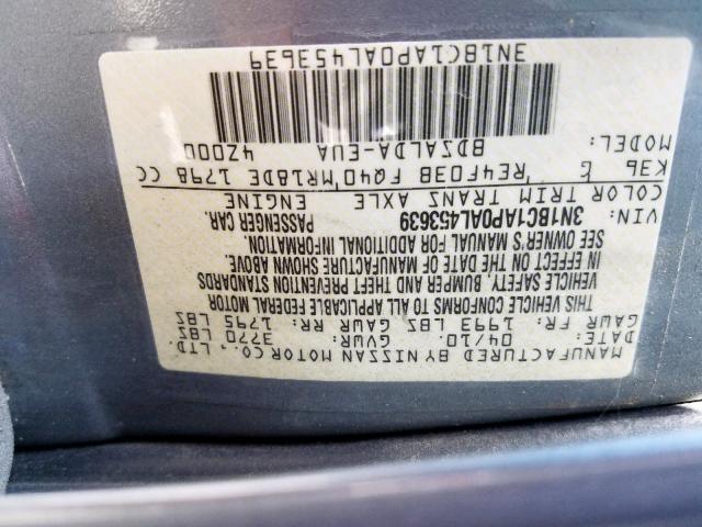 3N1BC1AP0AL453639 - 2010 NISSAN VERSA S GRAY photo 10