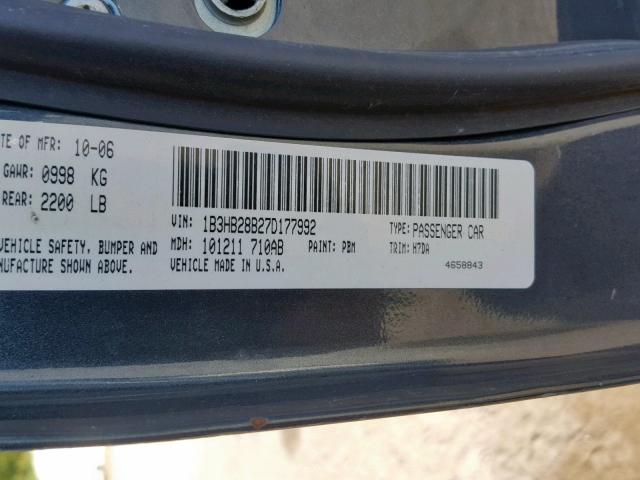 1B3HB28B27D177992 - 2007 DODGE CALIBER BLUE photo 10