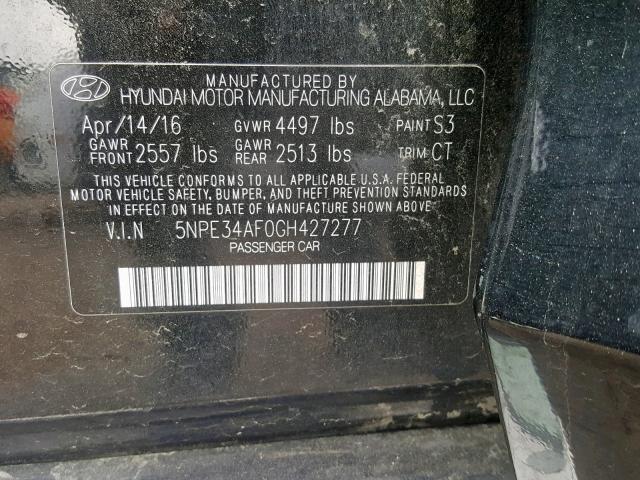 5NPE34AF0GH427277 - 2016 HYUNDAI SONATA SPO BLACK photo 10