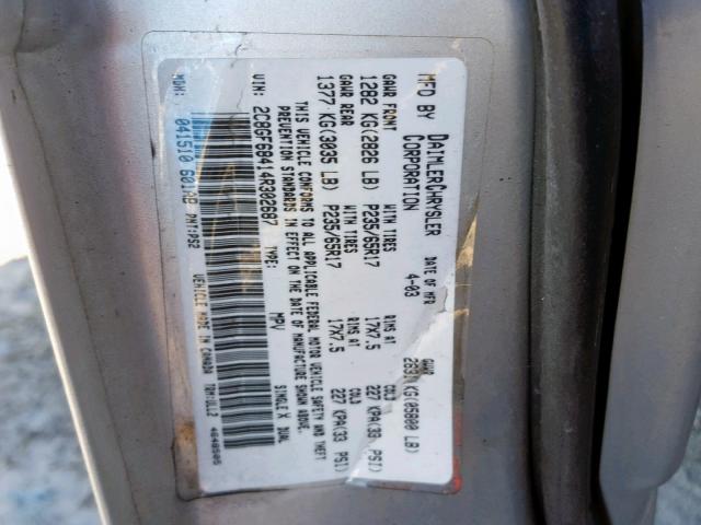 2C8GF68414R302687 - 2004 CHRYSLER PACIFICA SILVER photo 10