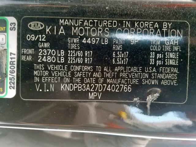 KNDPB3A27D7402766 - 2013 KIA SPORTAGE B BLACK photo 10