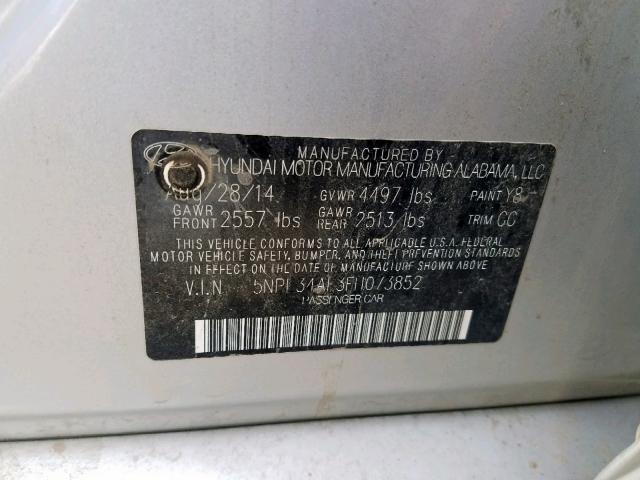 5NPE34AF3FH073852 - 2015 HYUNDAI SONATA SPO SILVER photo 10