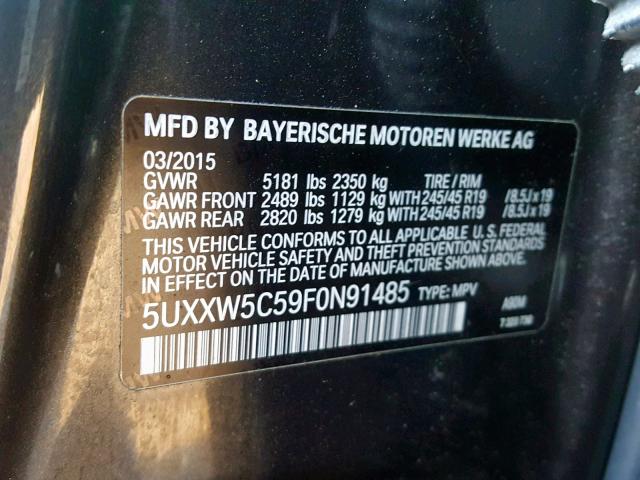 5UXXW5C59F0N91485 - 2015 BMW X4 XDRIVE3 BLACK photo 10