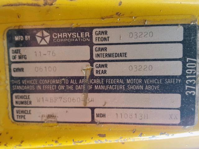 W14BF7S060434 - 1977 DODGE RAM 100 YELLOW photo 10