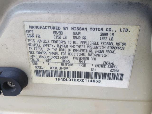 1N4DL01DXXC114855 - 1999 NISSAN ALTIMA XE GOLD photo 10