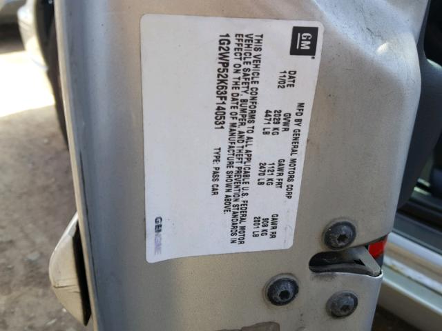 1G2WP52K63F140531 - 2003 PONTIAC GRAND PRIX SILVER photo 10
