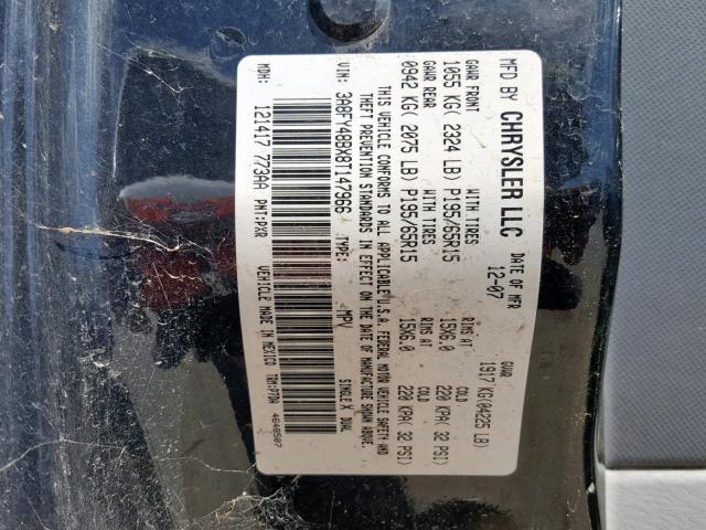 3A8FY48BX8T147966 - 2008 CHRYSLER PT CRUISER BLACK photo 10