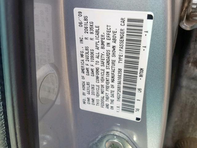 1HGCP26819A166358 - 2009 HONDA ACCORD EXL SILVER photo 10