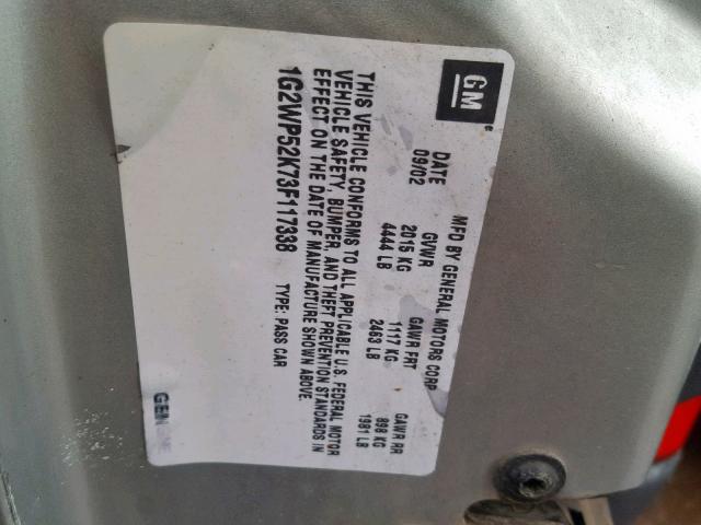 1G2WP52K73F117338 - 2003 PONTIAC GRAND PRIX SILVER photo 10