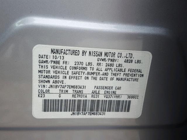 JN1BV7AP7EM683431 - 2014 INFINITI Q50 BASE SILVER photo 10