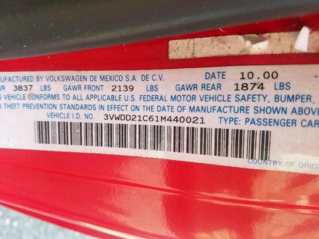 3VWDD21C61M440021 - 2001 VOLKSWAGEN NEW BEETLE თაფლისფერი ფოტო 10