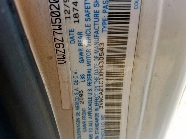 3VWCA21C1XM430543 - 1999 VOLKSWAGEN NEW BEETLE თეთრი ფოტო 10