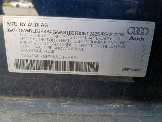 WAUNF78PX6A015569 - 2006 AUDI A3 2.0 PRE BLUE photo 10