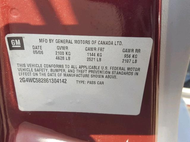 2G4WC582861304142 - 2006 BUICK LACROSSE C BURGUNDY photo 10