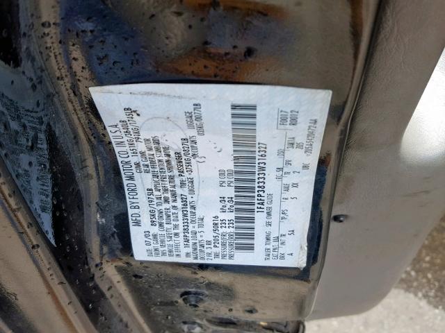 1FAFP38333W316327 - 2003 FORD FOCUS ZTS BLACK photo 10