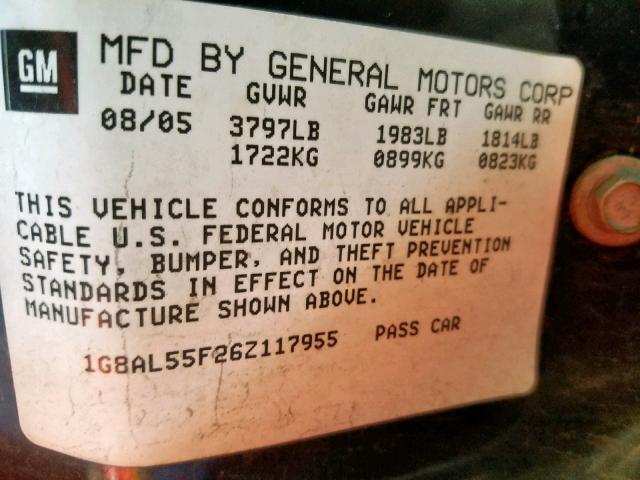 1G8AL55F26Z117955 - 2006 SATURN ION LEVEL GRAY photo 10