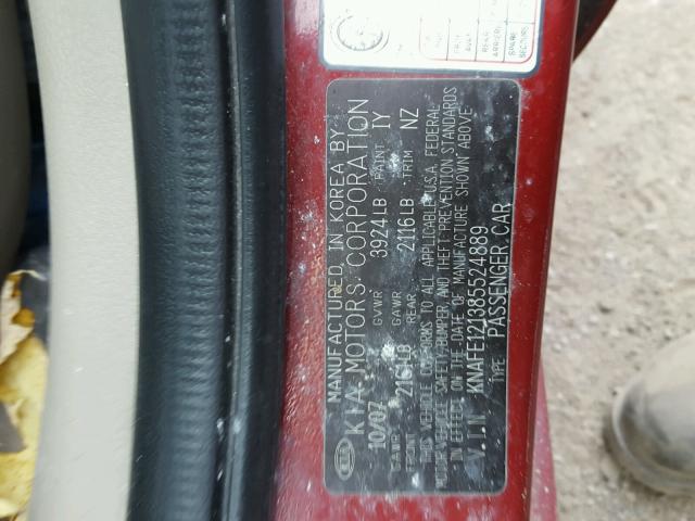 KNAFE121385524889 - 2008 KIA SPECTRA EX RED photo 10