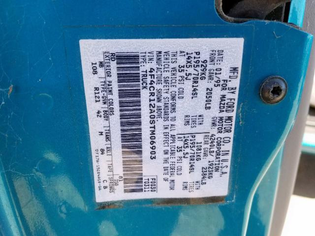 4F4CR12A0STM06903 - 1995 MAZDA B2300 TURQUOISE photo 10