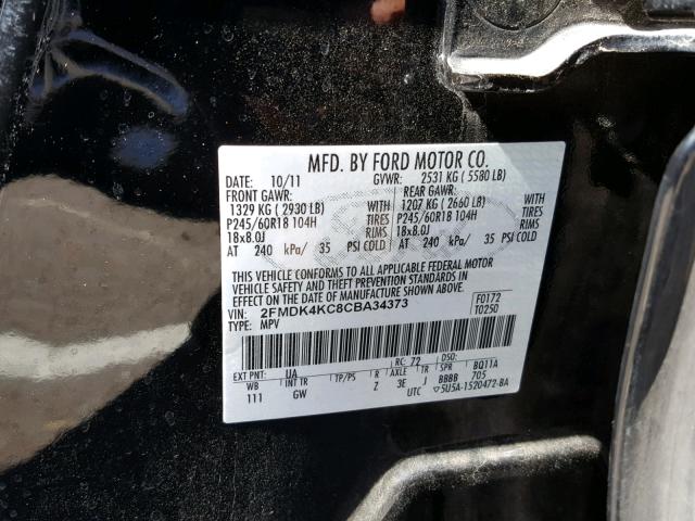 2FMDK4KC8CBA34373 - 2012 FORD EDGE LIMIT BLACK photo 10