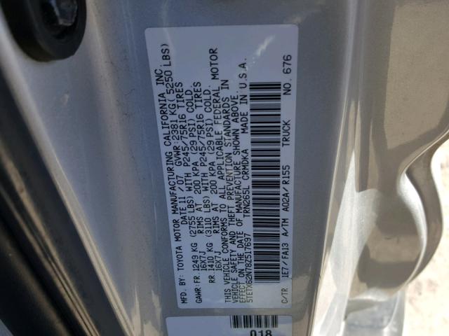 5TETX62N78Z517697 - 2008 TOYOTA TACOMA PRE SILVER photo 10