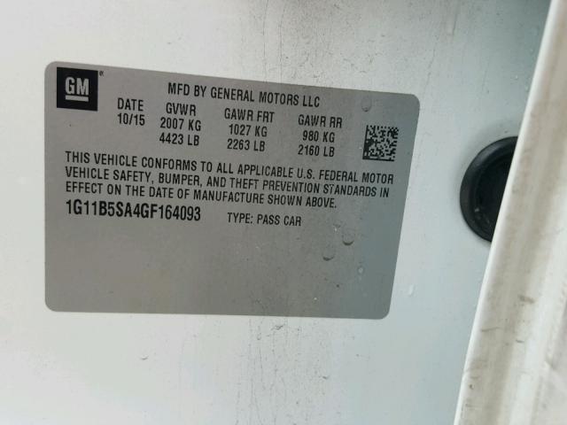 1G11B5SA4GF164093 - 2016 CHEVROLET MALIBU LIM 白色 照片 10