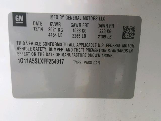 1G11A5SLXFF254917 - 2015 CHEVROLET MALIBU LS თეთრი ფოტო 10