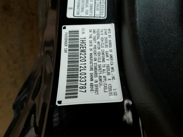 1HGEM22012L033787 - 2002 HONDA CIVIC EX შავი ფოტო 10