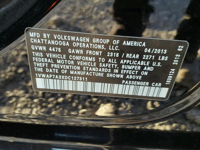 1VWAP7A3XDC127311 - 2013 VOLKSWAGEN PASSAT S BLACK photo 10