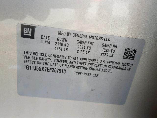 1G11J5SX7EF207510 - 2014 CHEVROLET MALIBU LTZ 米色 照片 10