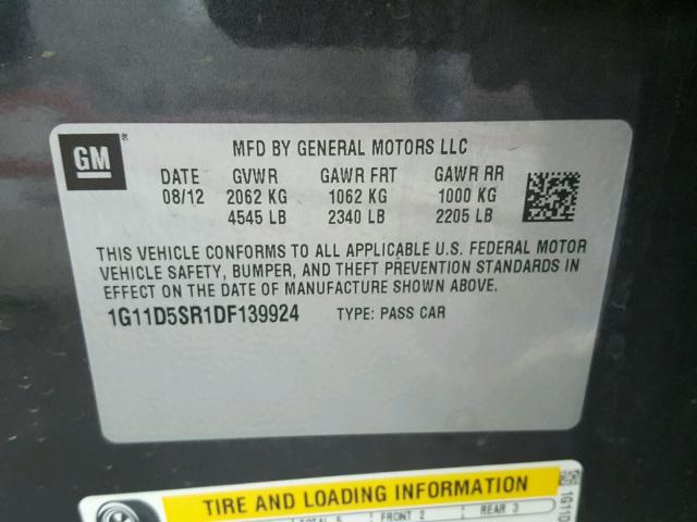 1G11D5SR1DF139924 - 2013 CHEVROLET MALIBU 1LT GRAY photo 10