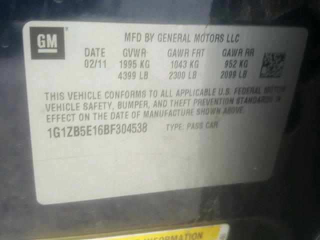 1G1ZB5E16BF304538 - 2011 CHEVROLET MALIBU LS 蓝色 照片 10