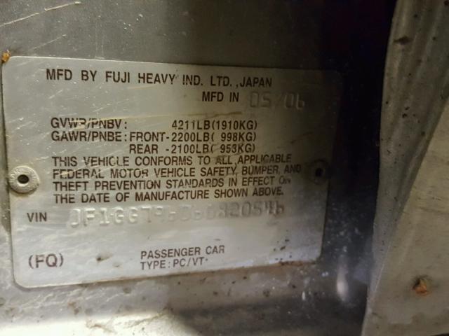 JF1GG79606G820546 - 2006 SUBARU IMPREZA WR GRAY photo 10