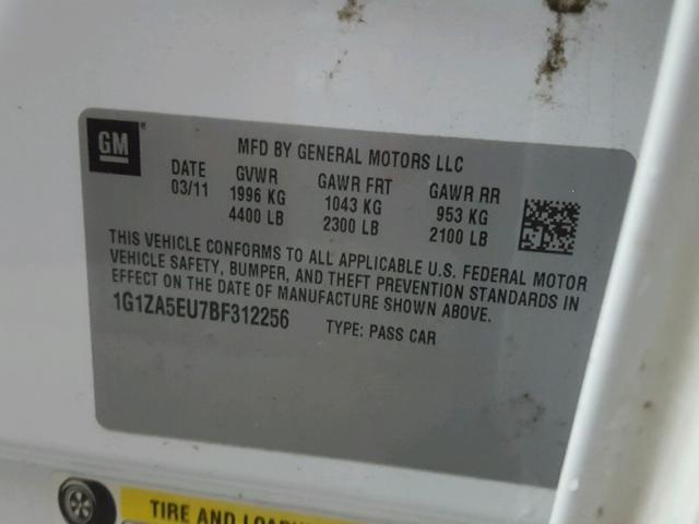 1G1ZA5EU7BF312256 - 2011 CHEVROLET MALIBU LS თეთრი ფოტო 10