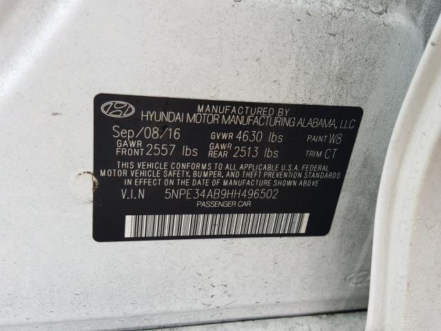 5NPE34AB9HH496502 - 2017 HYUNDAI SONATA SPO GOLD photo 10