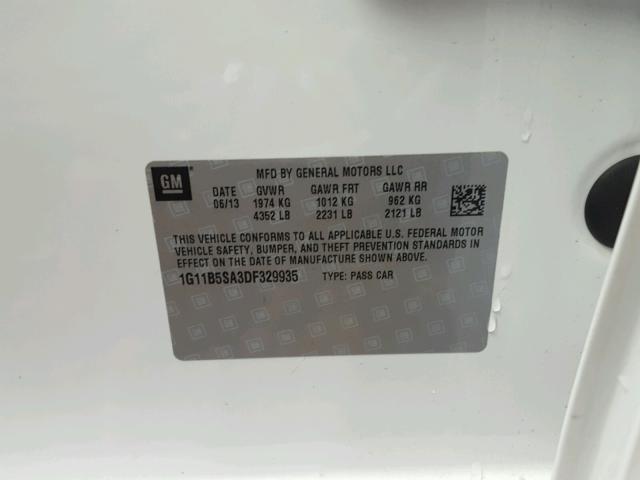 1G11B5SA3DF329935 - 2013 CHEVROLET MALIBU LS 白色 照片 10