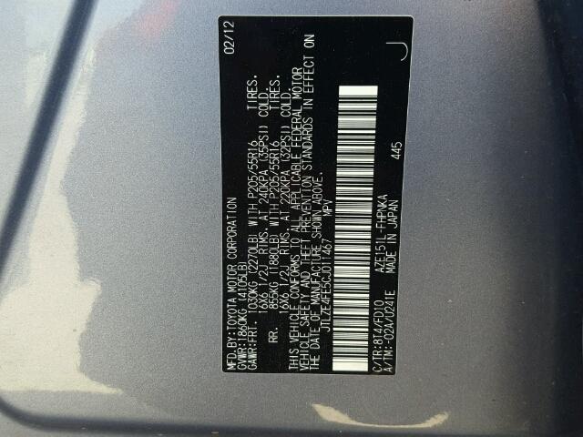 JTLZE4FE5CJ011467 - 2012 TOYOTA SCION XB Сұр фото 10