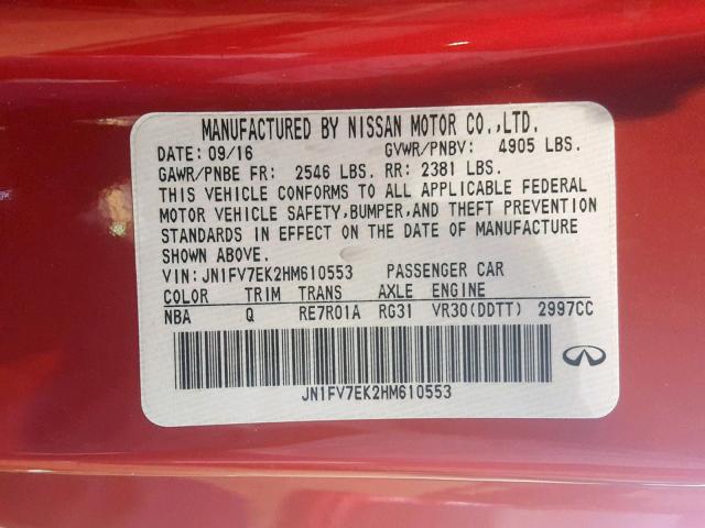 JN1FV7EK2HM610553 - 2017 INFINITI Q60 RED SP RED photo 10