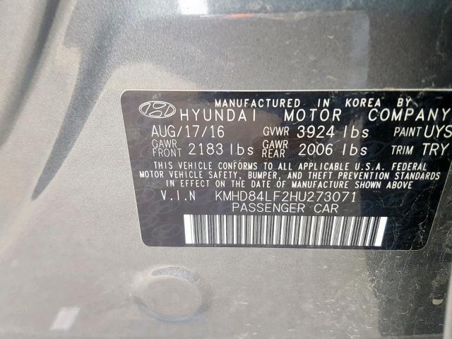 KMHD84LF2HU273071 - 2017 HYUNDAI ELANTRA SE GRAY photo 10