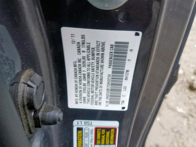 2HGFG3B17CH522154 - 2012 HONDA CIVIC EXL 灰色 照片 10