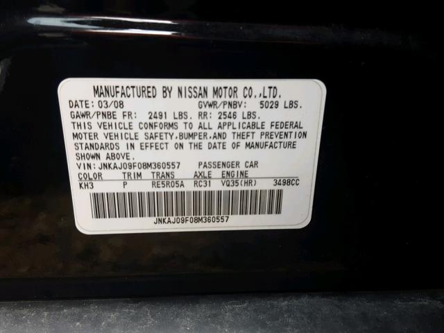 JNKAJ09F08M360557 - 2008 INFINITI EX35 BASE BLACK photo 10