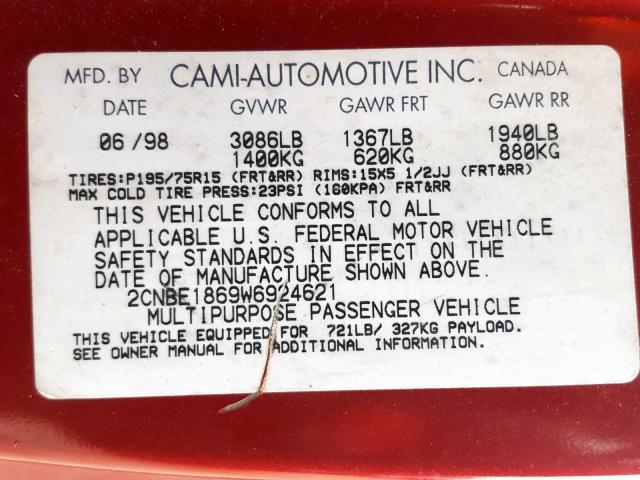 2CNBE1869W6924621 - 1998 CHEVROLET TRACKER RED photo 10
