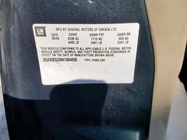 2G2WS522641364695 - 2004 PONTIAC GRAND PRIX GREEN photo 10