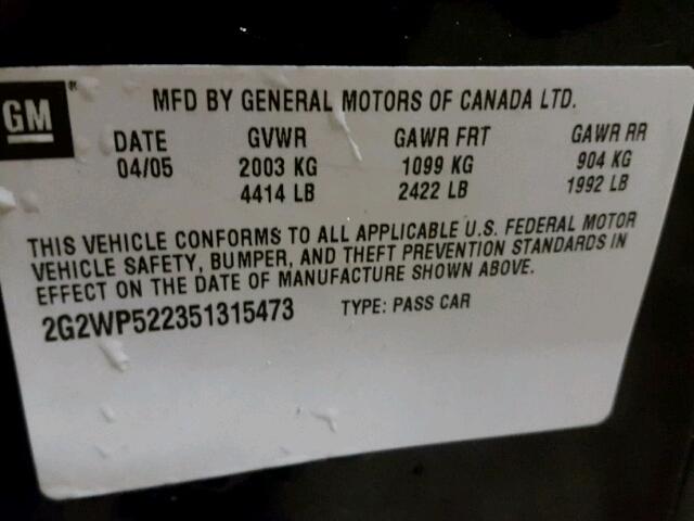 2G2WP522351315473 - 2005 PONTIAC GRAND PRIX 黑色 照片 10