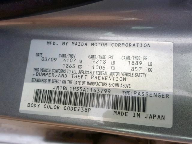 JM1BL1H55A1143799 - 2010 MAZDA 3 S SILVER photo 10