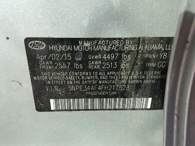 5NPE34AF4FH217523 - 2015 HYUNDAI SONATA SPO SILVER photo 10