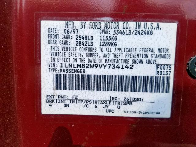 1LNLM82W9VY734142 - 1997 LINCOLN TOWN CAR S RED photo 10