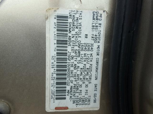 JT6GF10U9X0007102 - 1999 LEXUS RX 300 GOLD photo 10