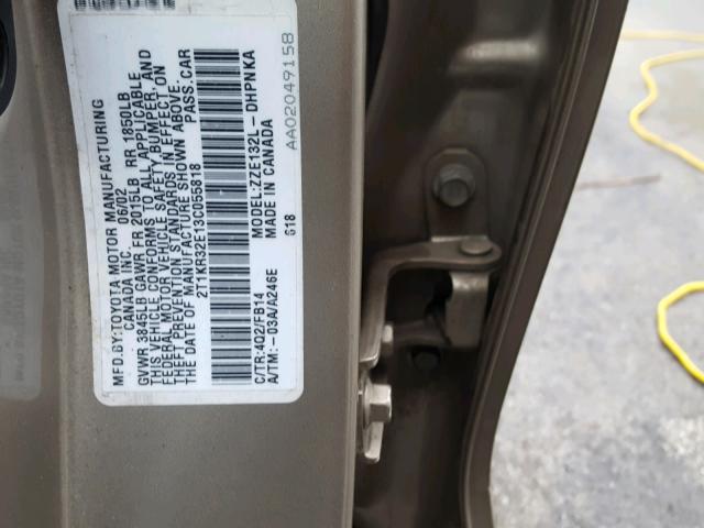 2T1KR32E13C055818 - 2003 TOYOTA MATRIX XR TAN photo 10