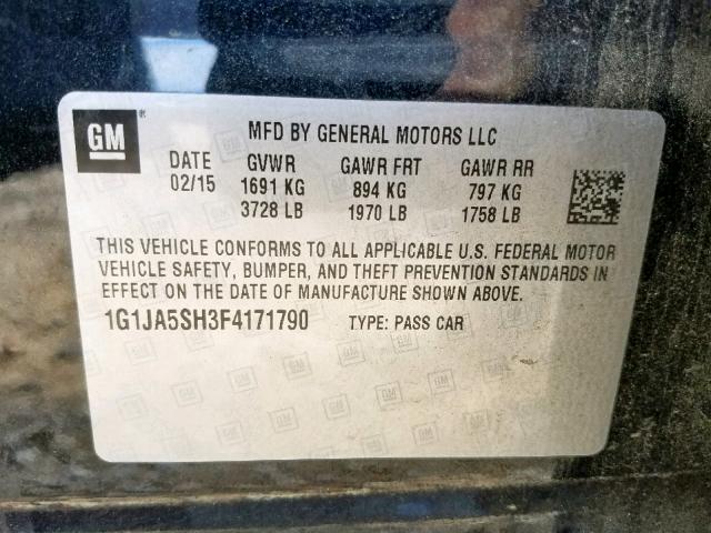 1G1JA5SH3F4171790 - 2015 CHEVROLET SONIC LS BLACK photo 10