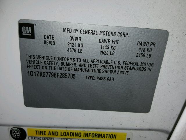 1G1ZK57798F285705 - 2008 CHEVROLET MALIBU LTZ 白色 照片 10